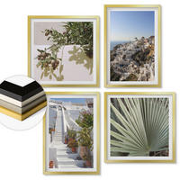 WANDBILDER 4er Set - 50x50 cm & 40x60 cm Goldrahmen - Weiße Treppe mit Blick auf Santorini - Goldfarben, Kunststoff (50/50cm) - ArtPrintCave