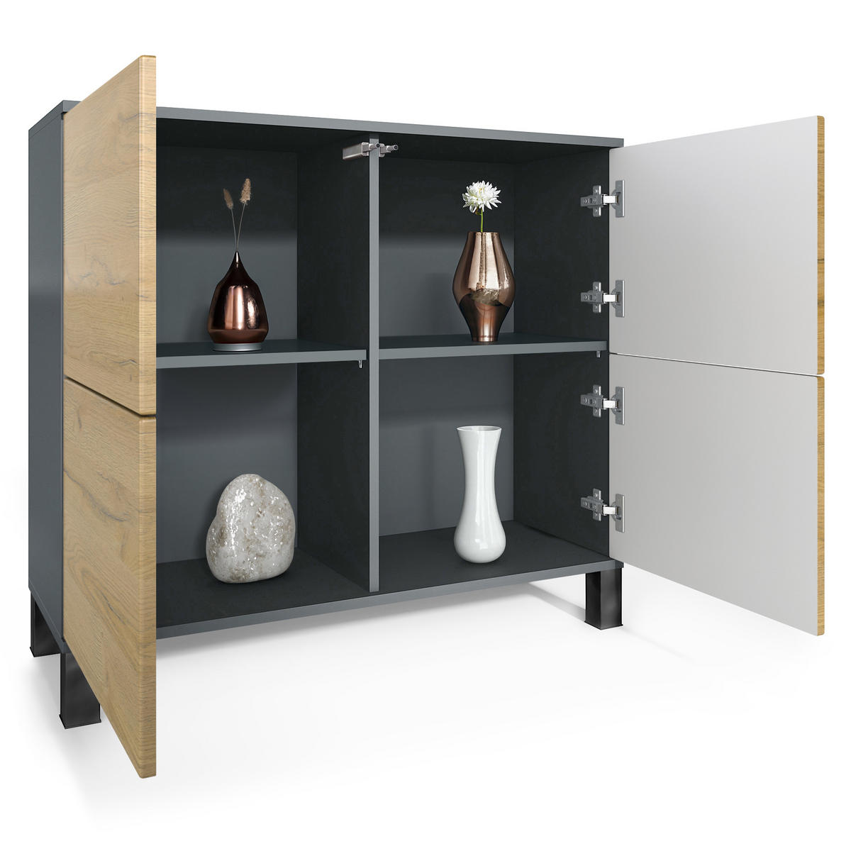 KOMMODE Rova Creme Hochglanz - Creme, Holzwerkstoff (92.5/84.5/35cm) - Vladon