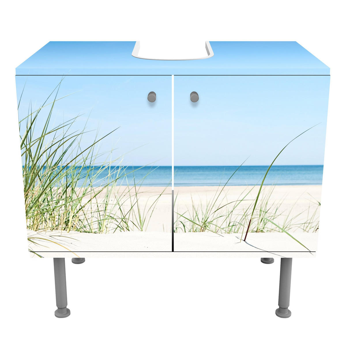 WASCHBECKENUNTERSCHRANK Ostseeküste 60/55/35 cm - Blau, Holzwerkstoff (60/55/35cm) - Bilderwelten