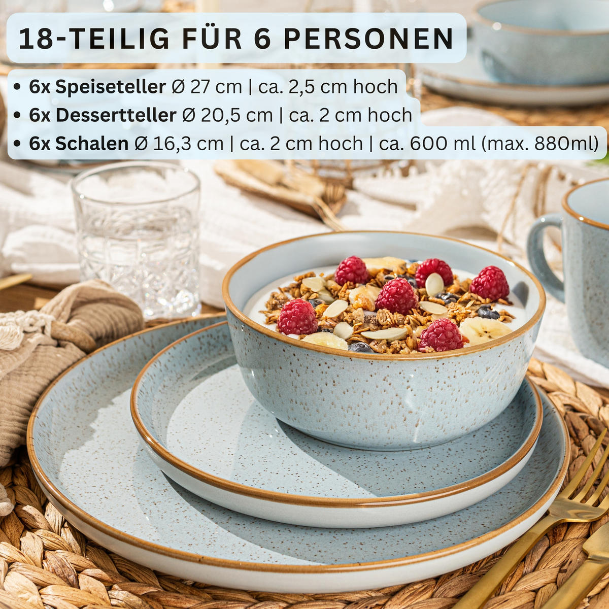 TAFELSERVICE RIO LAGUNE - 18 teilig aus Steingut - Blau, Stein (32.5/33.5/45.5cm) - Sänger