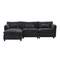 ECKSOFA mit USB-Anschluss und Hocker aus Chenille Schwarz 279/83/85 cm - Schwarz, Textil (279/83cm) - OKWISH