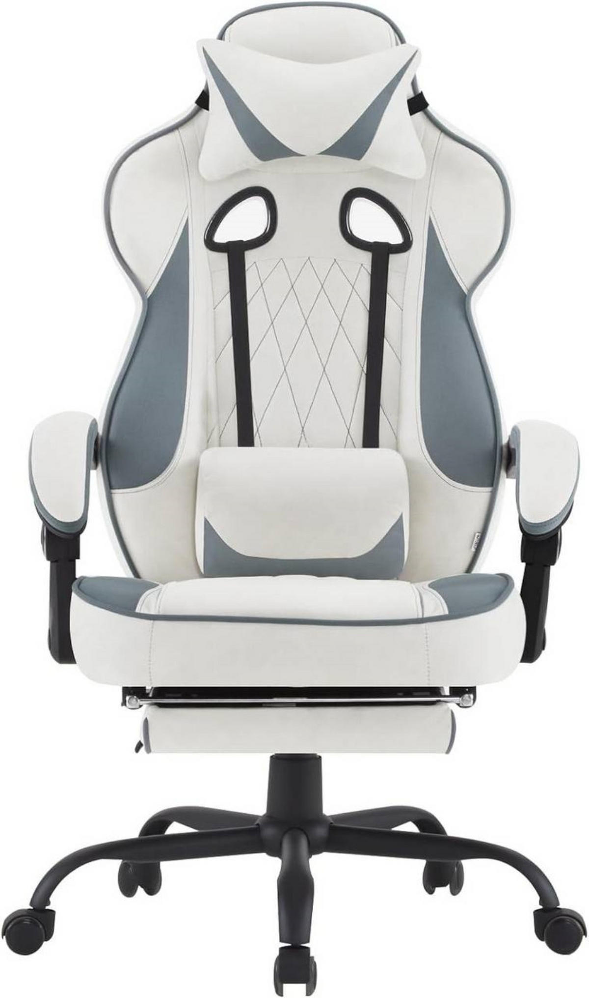 GAMINGSTUHL Leathaire-Stoff, Weiß+Blau - Blau/Schwarz, Kunststoff/Textil (70/120/70cm) - Woltu