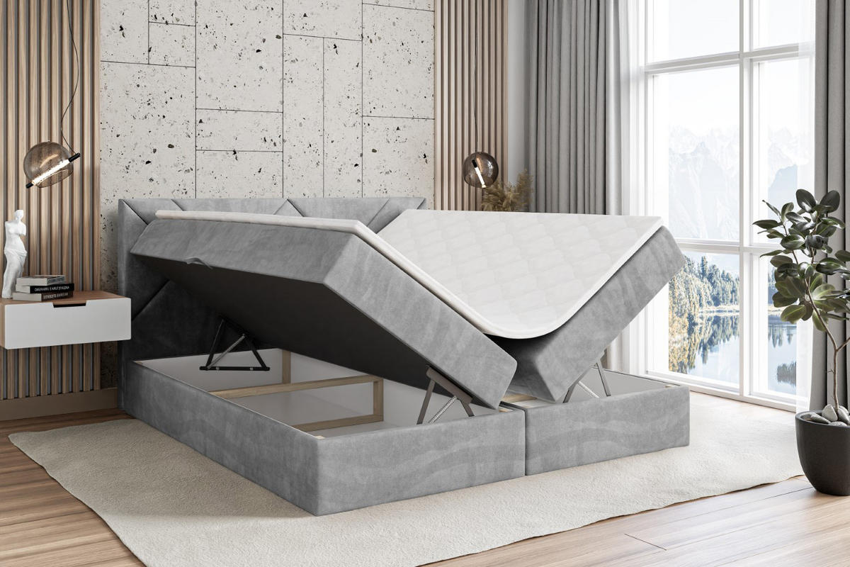 BOXBETT mit Matratze H3 und Lattenrost - BARWA - 140 x 200 Hellgrau - Hellgrau, Holzwerkstoff (140/200cm) - ALTDECOR