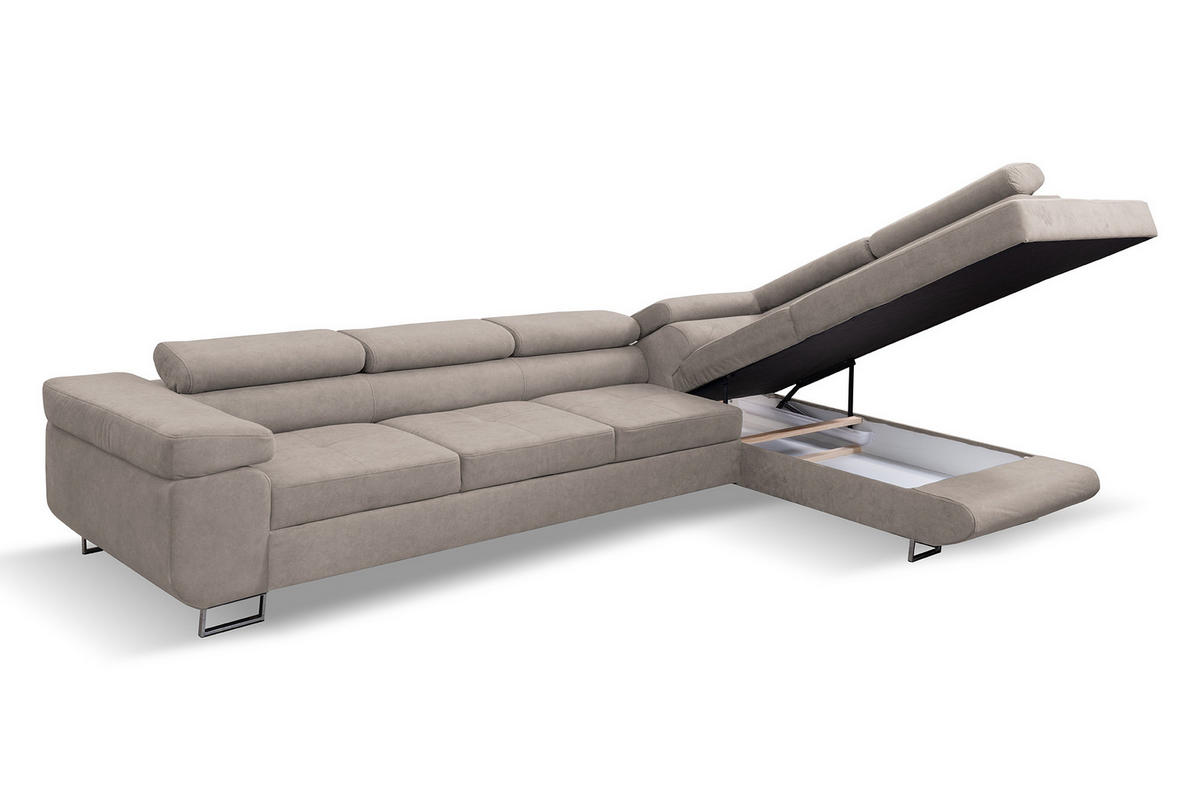 ECKSOFA Marlene IV L-Form mit verstellbaren Kopfstützen Schlaffunktion Bettkasten 347 cm rechts beige - Beige, Kunststoff (202/347cm) - Margaret Hadas24