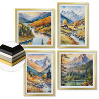 WANDBILDER 4er Set - 50x50 cm & 40x60 cm Goldrahmen - Berglandschaft, Flusshütten - Goldfarben, Kunststoff (50/50cm) - ArtPrintCave