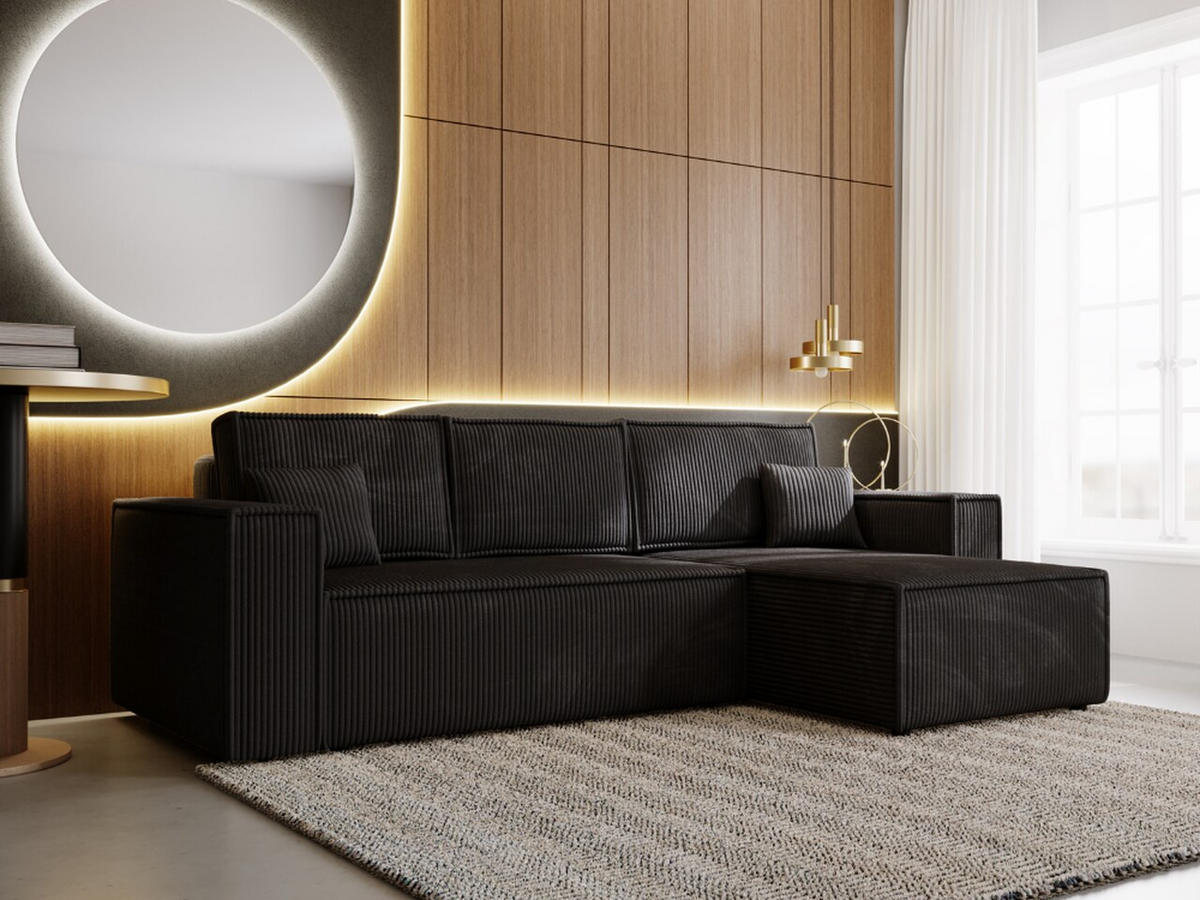 ECKSOFA Prato Schwarz Rechts - Schwarz, Holz/Kunststoff (280/170cm) - Graingold