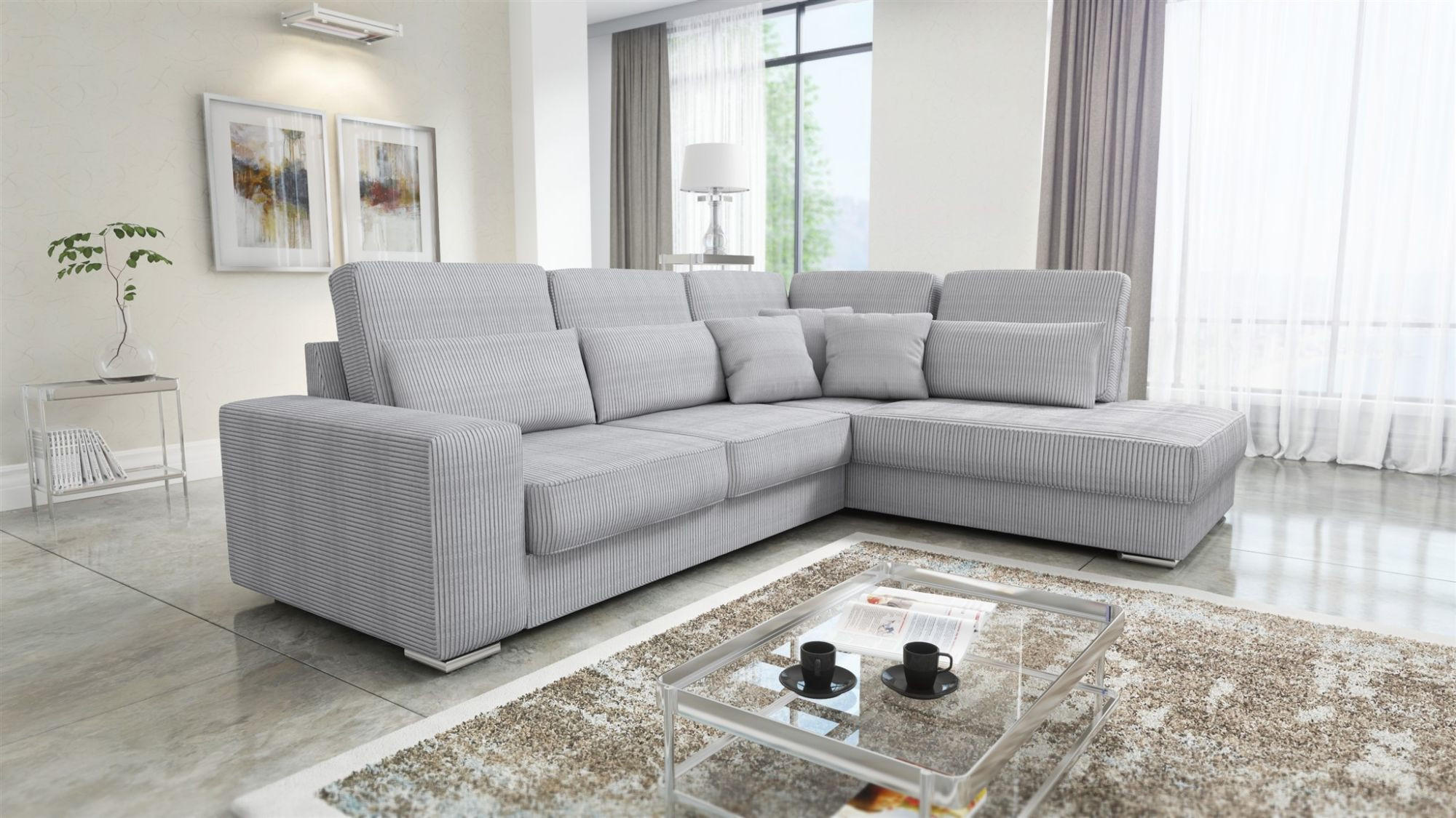 ECKSOFA Nevio Xl In Scala - Hellgrau, Holzwerkstoff/Textil (312/226cm) - Fun Möbel