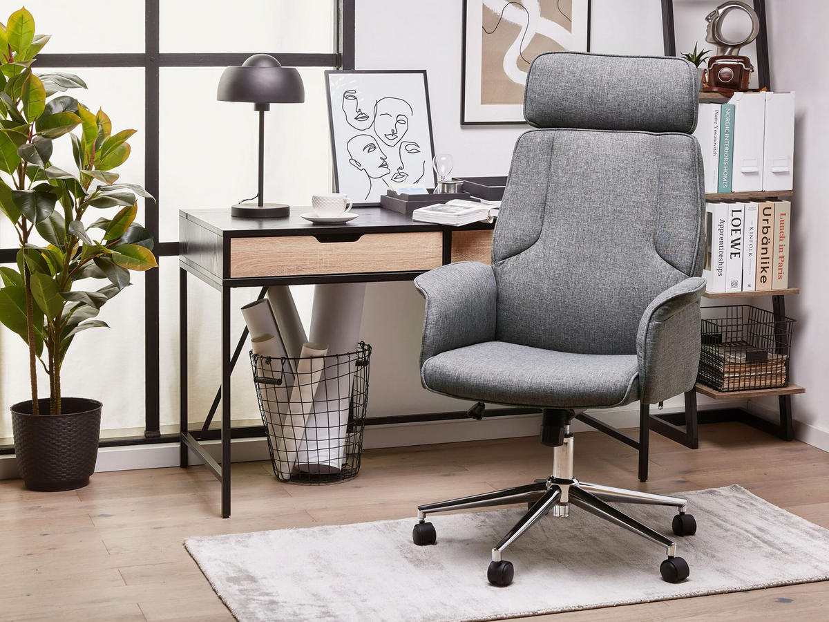 BÜROSTUHL Polyester Grau Pilot - Grau, Textil/Metall (72/117/72cm) - Beliani