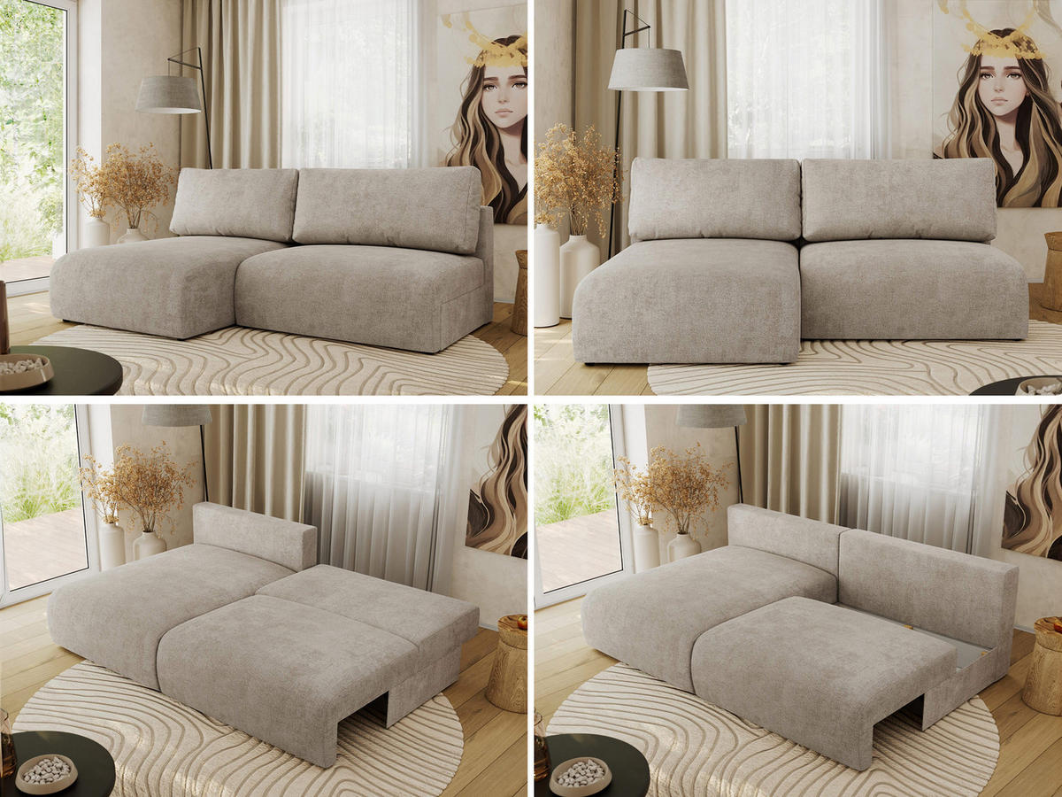 ECKSCHLAFSOFA VIVO L Beige Struktur - links - Beige/Schwarz, Kunststoff/Textil (223/150cm) - MKS