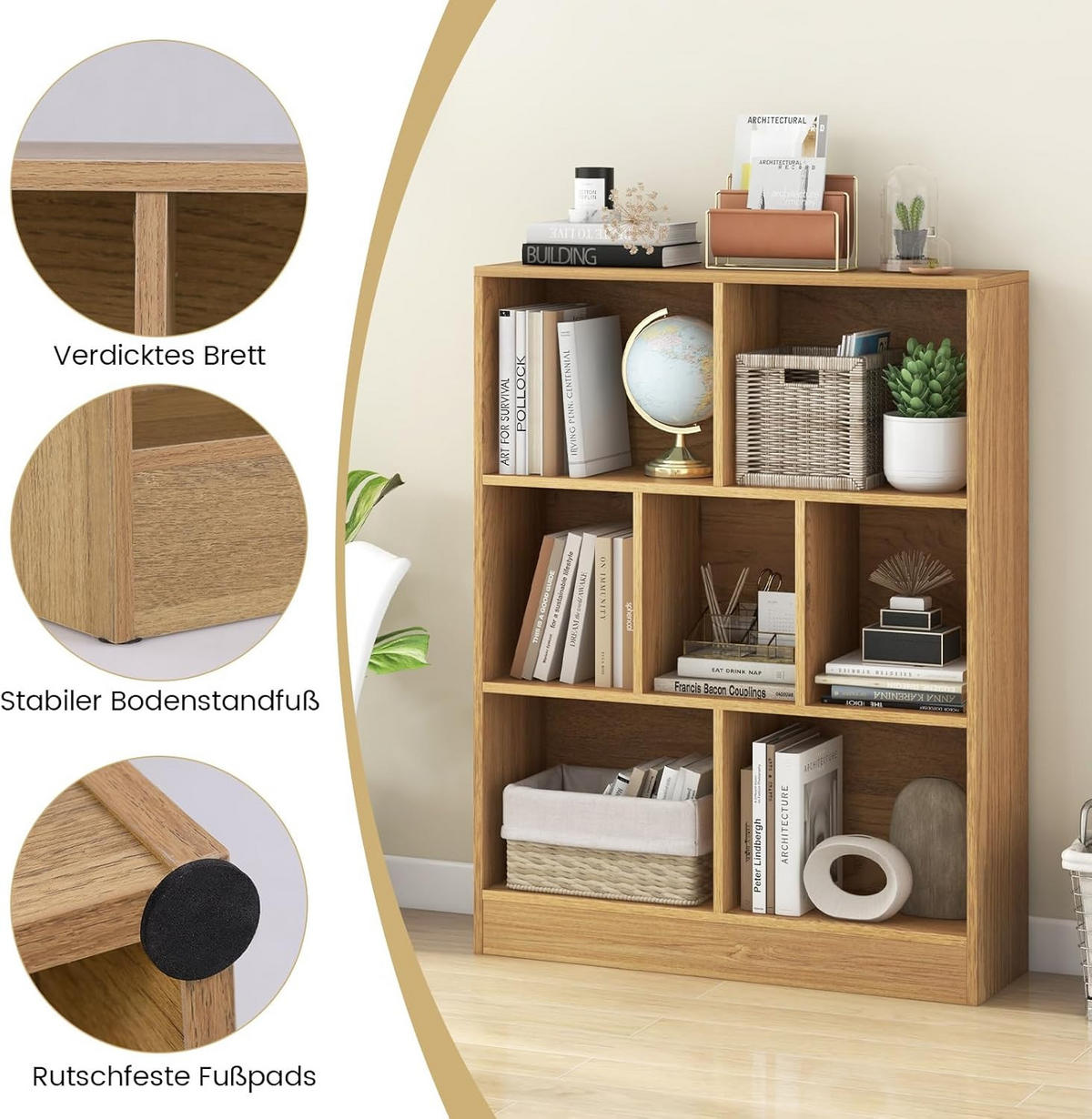 BÜCHERREGAL Braun - Braun, Holz (24/104/80cm) - COSTWAY