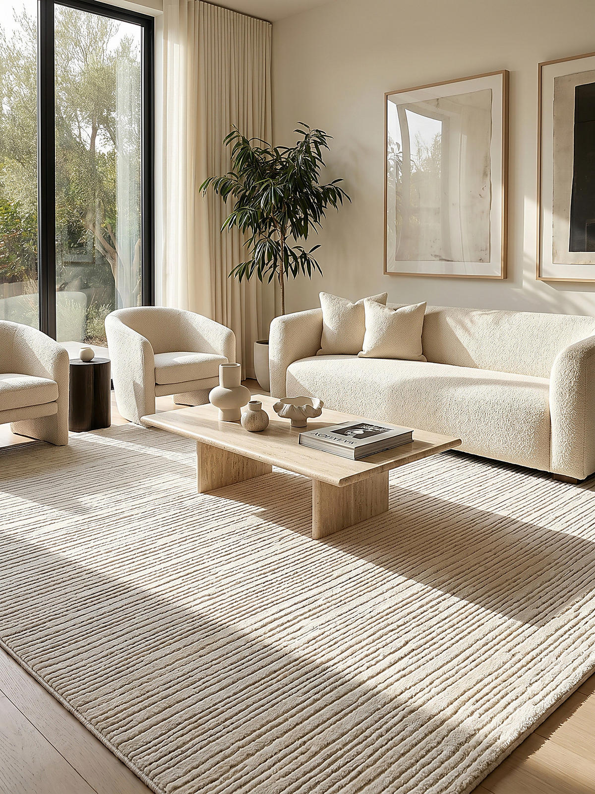 KURZFLORTEPPICH Streifen KASOS Polyester Creme 120 x 170 cm - Beige, Textil (120/170cm) - KADIMA DESIGN