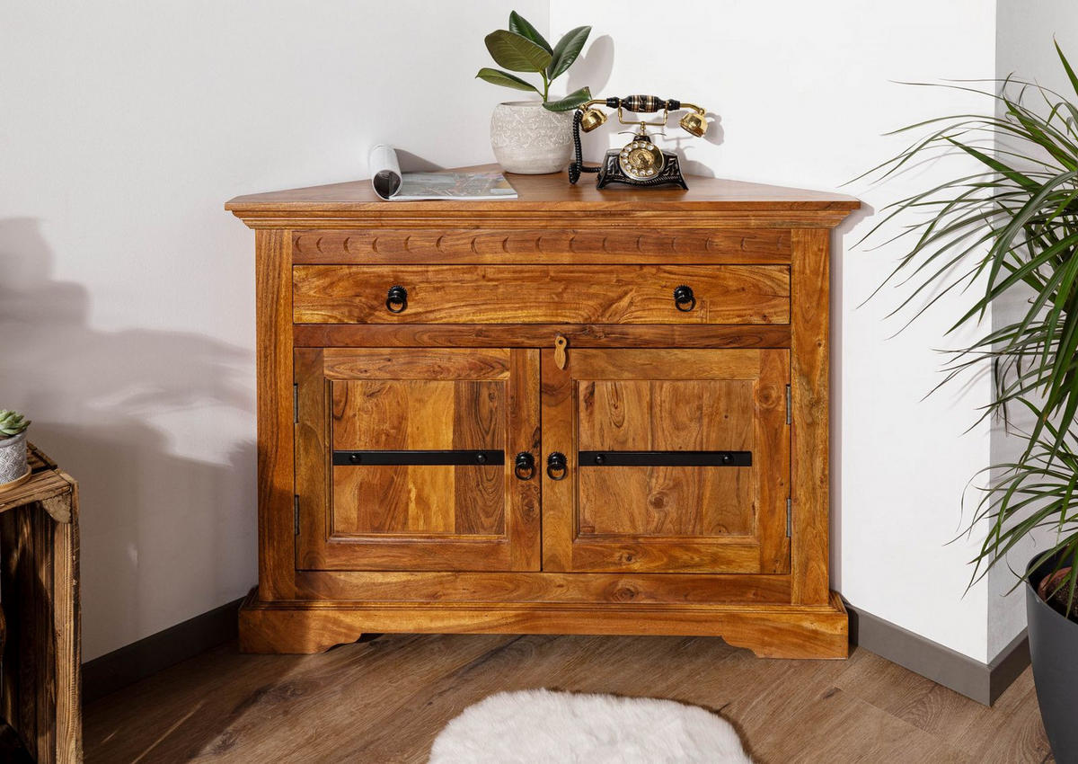 ECKKOMMODE Akazie 107x54x80 honig lackiert OXFORD #0505 - Braun, Holz (107/80/54cm) - Massivmoebel24