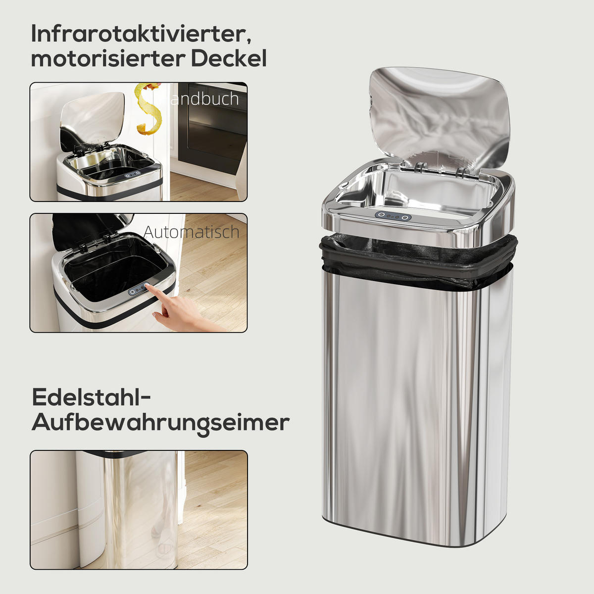SENSOR-MÜLLEIMER ABS Edelstahl Silber - Silberfarben, Metall (25/57.5/33cm) - HOMCOM