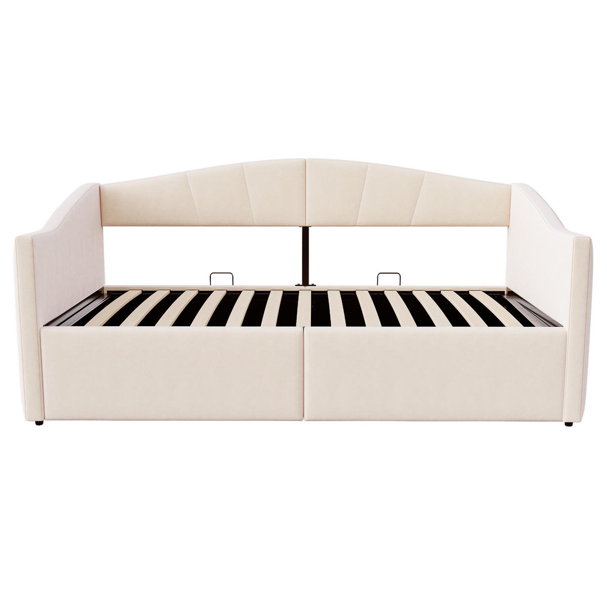 POLSTERBETT Sofabett 90/200 cm Beige mit hydraulischer Lagerung und Lattenrost aus Samt - Beige, Textil (90/200cm) - OKWISH