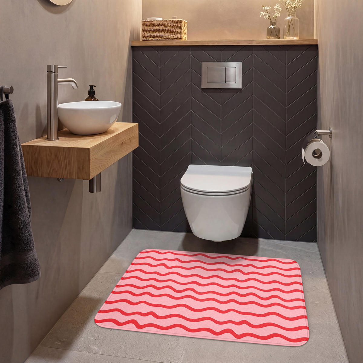 WC-VORLEGER Verspielt - Muster - Rot Toilettenteppich 90x60 cm - Rosa, Kunststoff/Textil (90/1cm) - OnlyWow