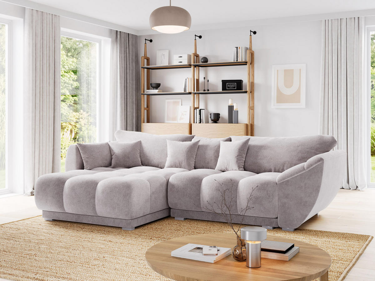 ECKSOFA LARGO Links Gelb Velours-Stoff L-Form Couch mit Schlaffunktion & Bettkasten - Gelb/Schwarz, Holz (180/285cm) - Barchello