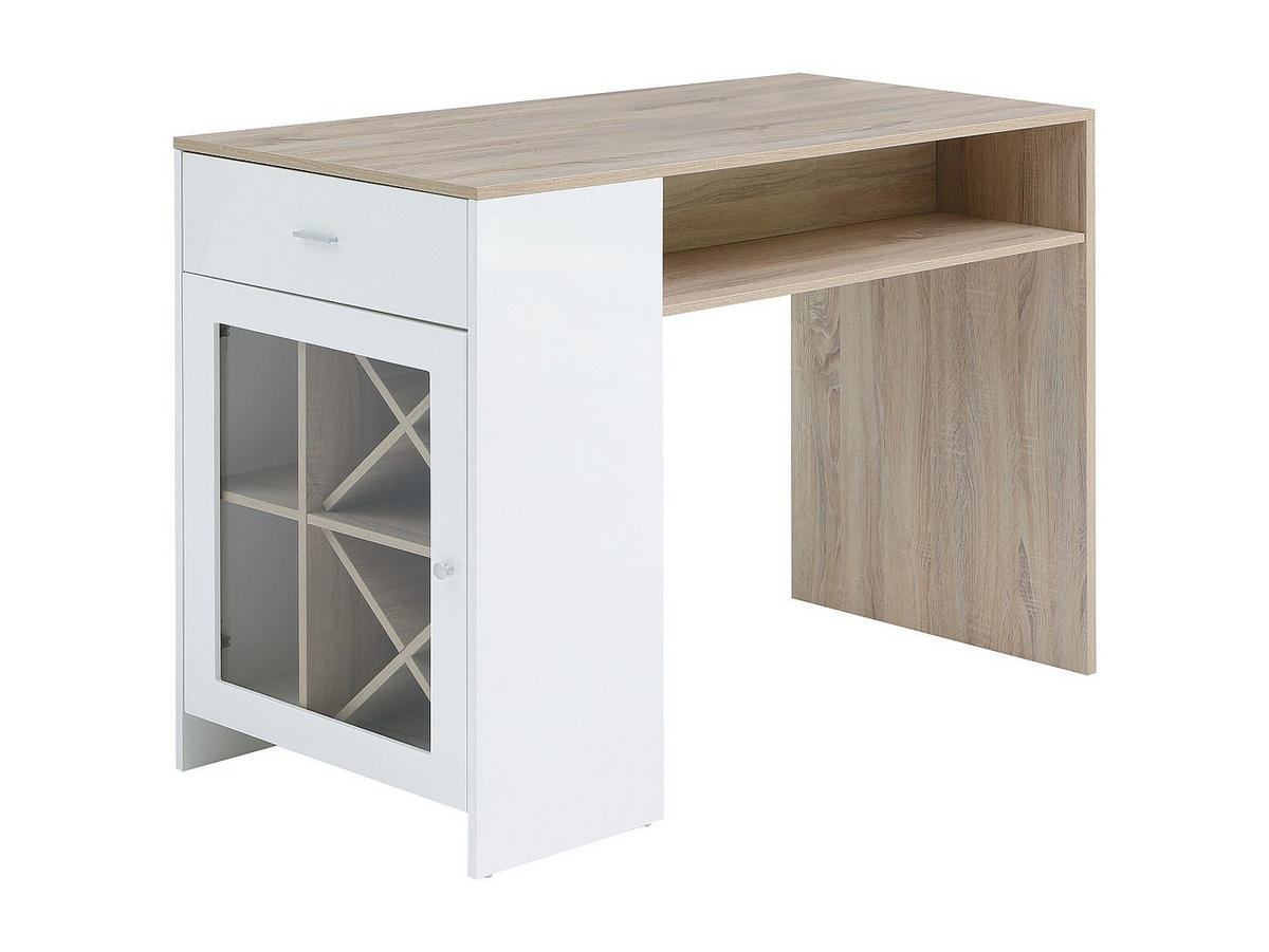 BARTISCH mit Stauraum - Weiß & Holzfarben - NIRAYA - Naturfarben, Holz (150/100/60cm) - Vente-Unique