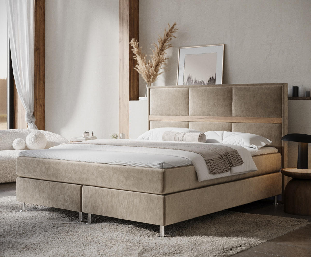BOXSPRINGBETT Soto Beige 200/200 cm mit Latex-Topper - Beige/Silberfarben, Holz/Holzwerkstoff (200/200cm) - Maison de Reve