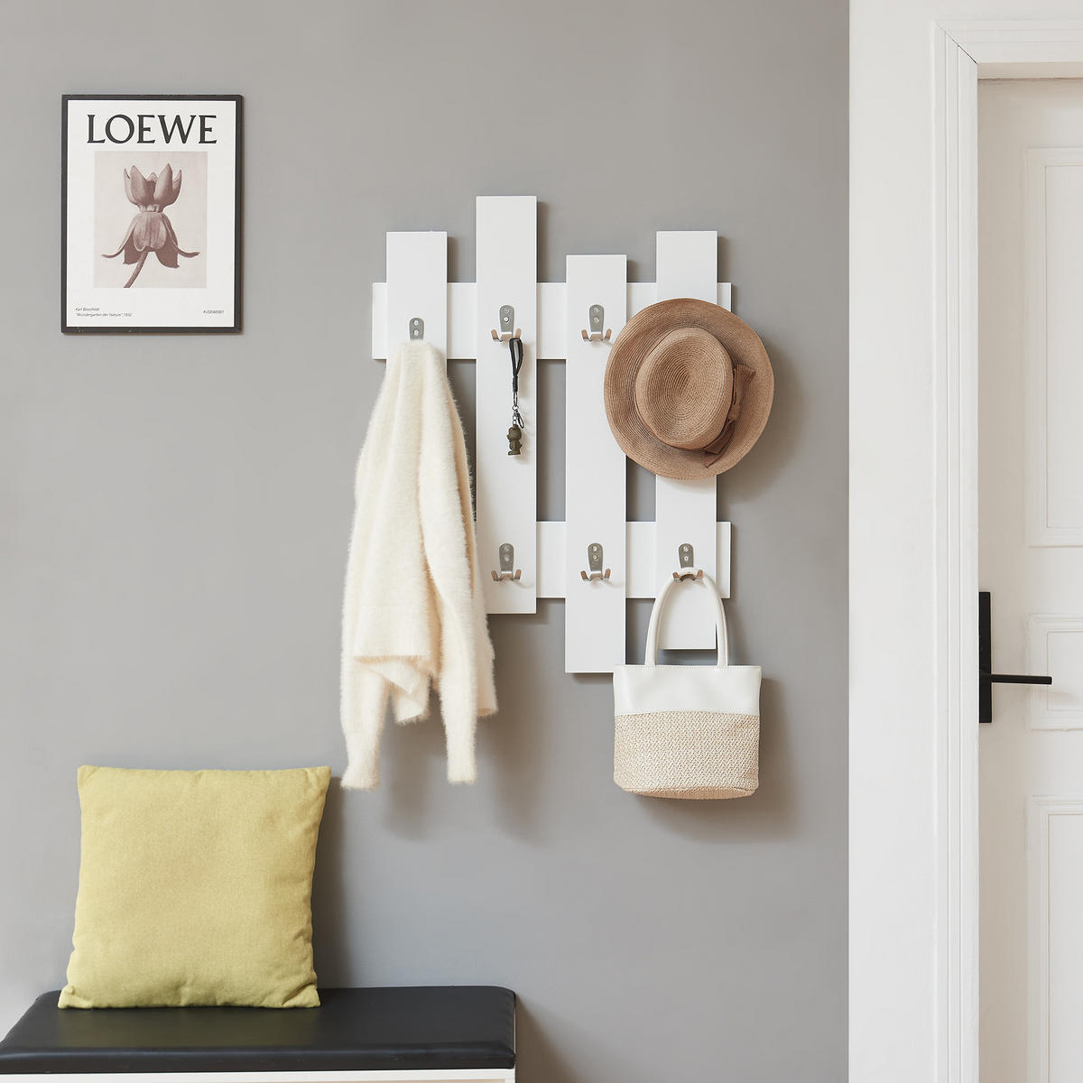 WANDGARDEROBE Raseborg - Weiß, Holzwerkstoff (60/80/3cm) - [en.casa]