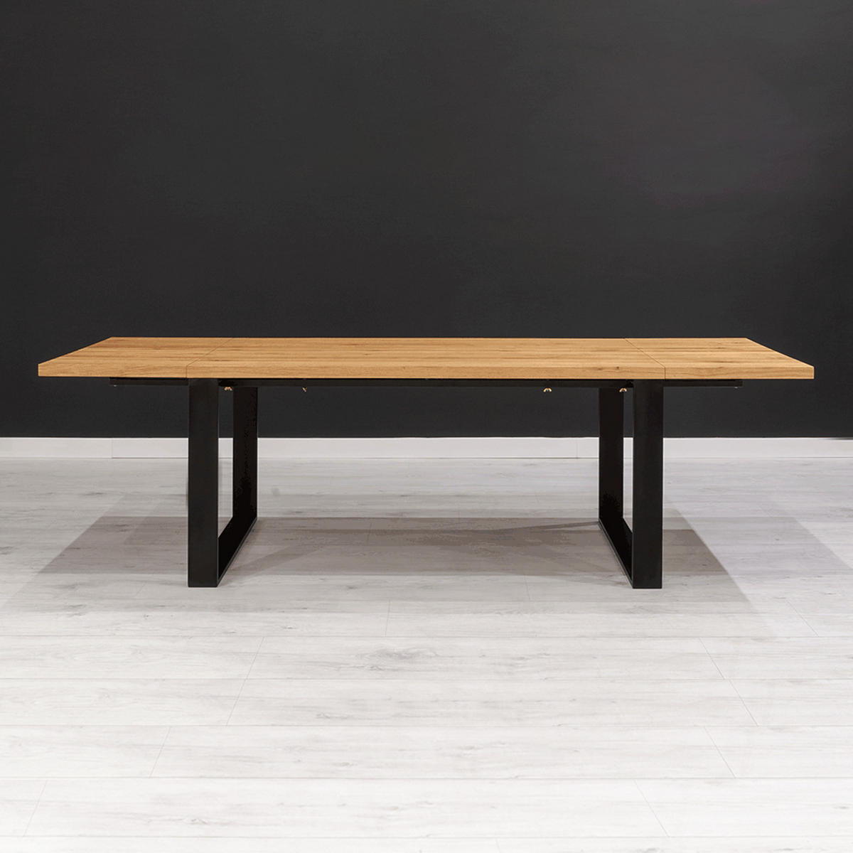 TISCH Ausziehbar Mova aus massivem Eichenholz 120x80cm + Tischverlängerungen 2x60 cm - Eichefarben/Schwarz, Holz/Metall (120/80/75cm) - Danzz