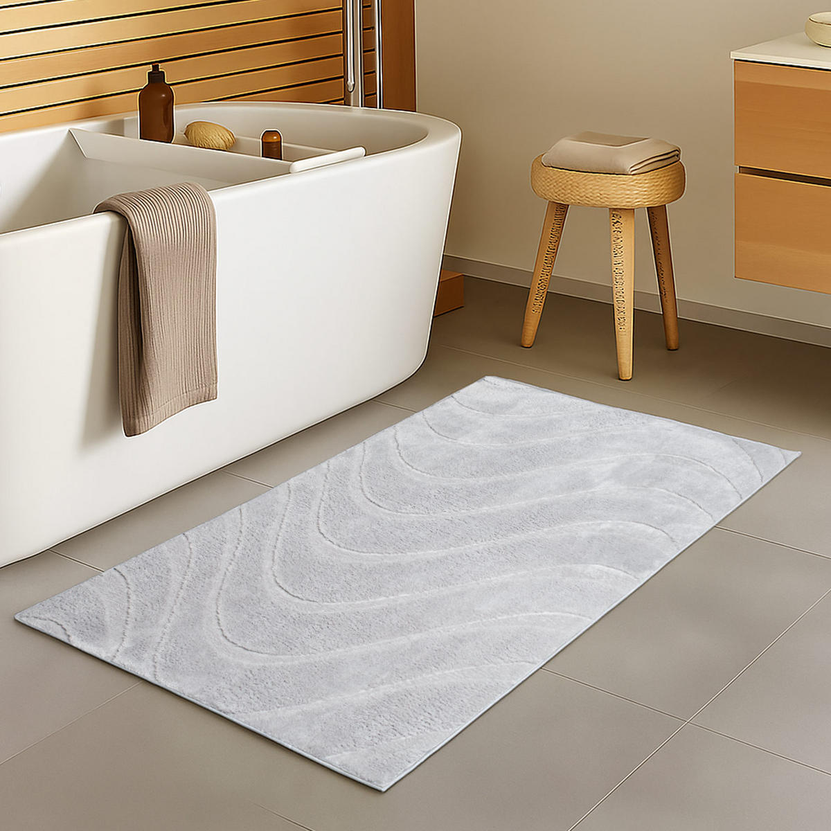 BADTEPPICH Waschbar Bath Waves 400 Grau 40x60 cm - Grau, Textil (40/60cm) - carpet city