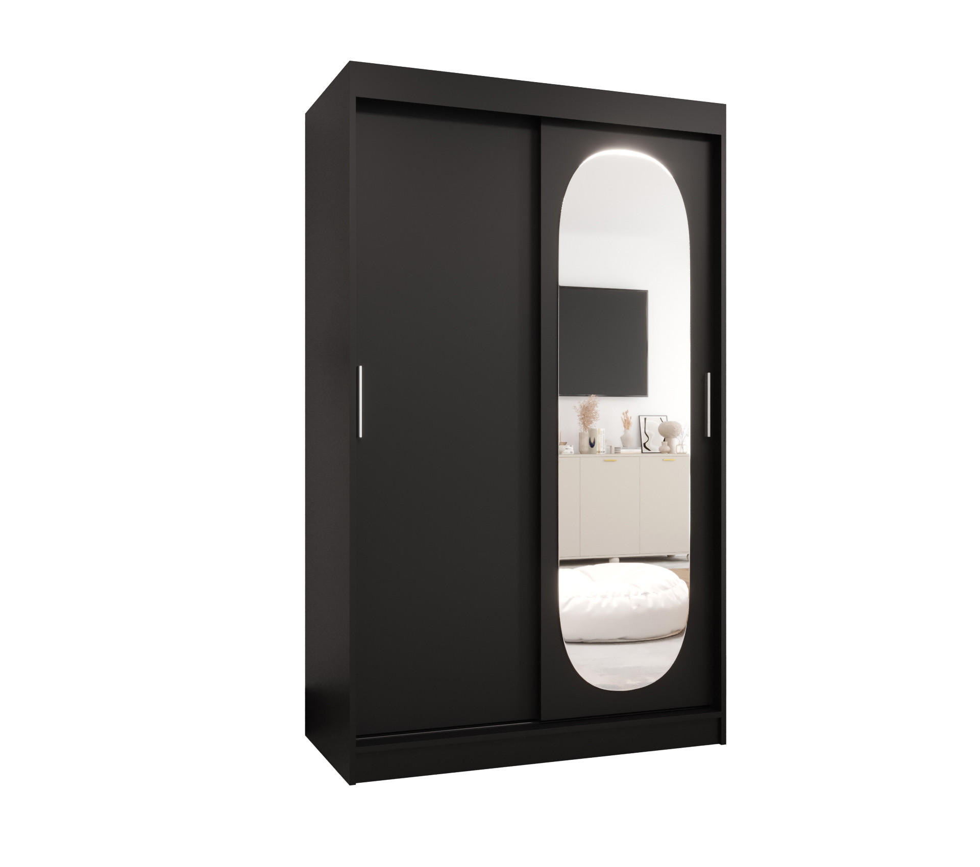 SCHWEBETÜRENSCHRANK 200/120/62 2-türig - Silberfarben/Schwarz, Holz (120/200/62cm) - MÖBEL KRYSPOL