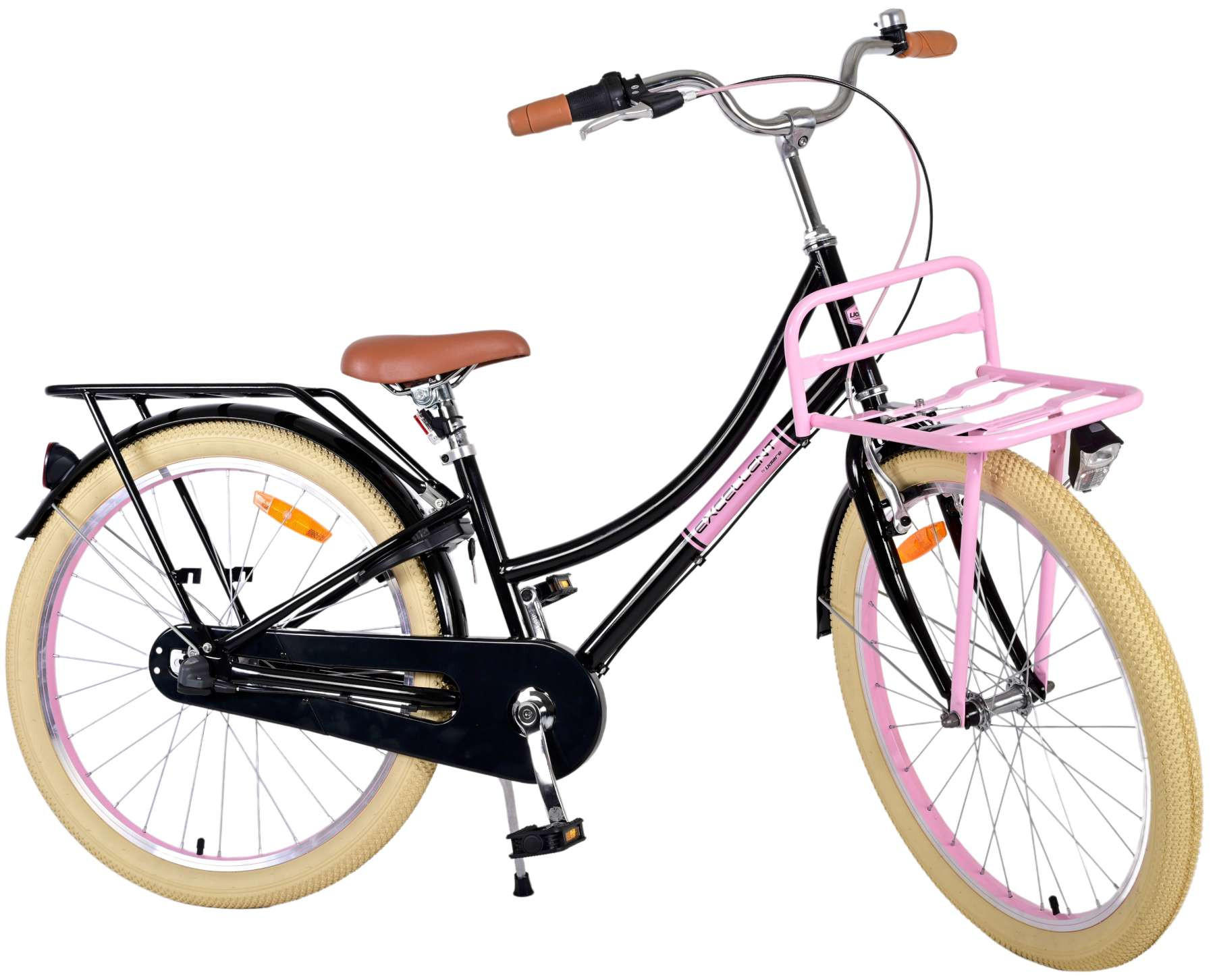 KINDERFAHRRAD Excellent - Mädchen - 24 Zoll - 3 Gänge - Rücktritt + Handbremse - Schwarz - Schwarz, Metall (65cm) - TPFSports