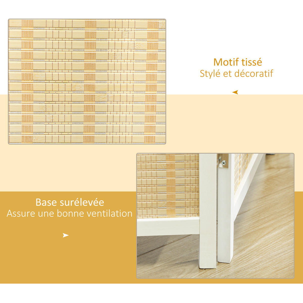 PARAVENT DE-14278 4-teilig, 180x180 cm, Faltbar Naturholz - Weiß, Naturmaterialen (180/180/1.7cm) - ComfortXL