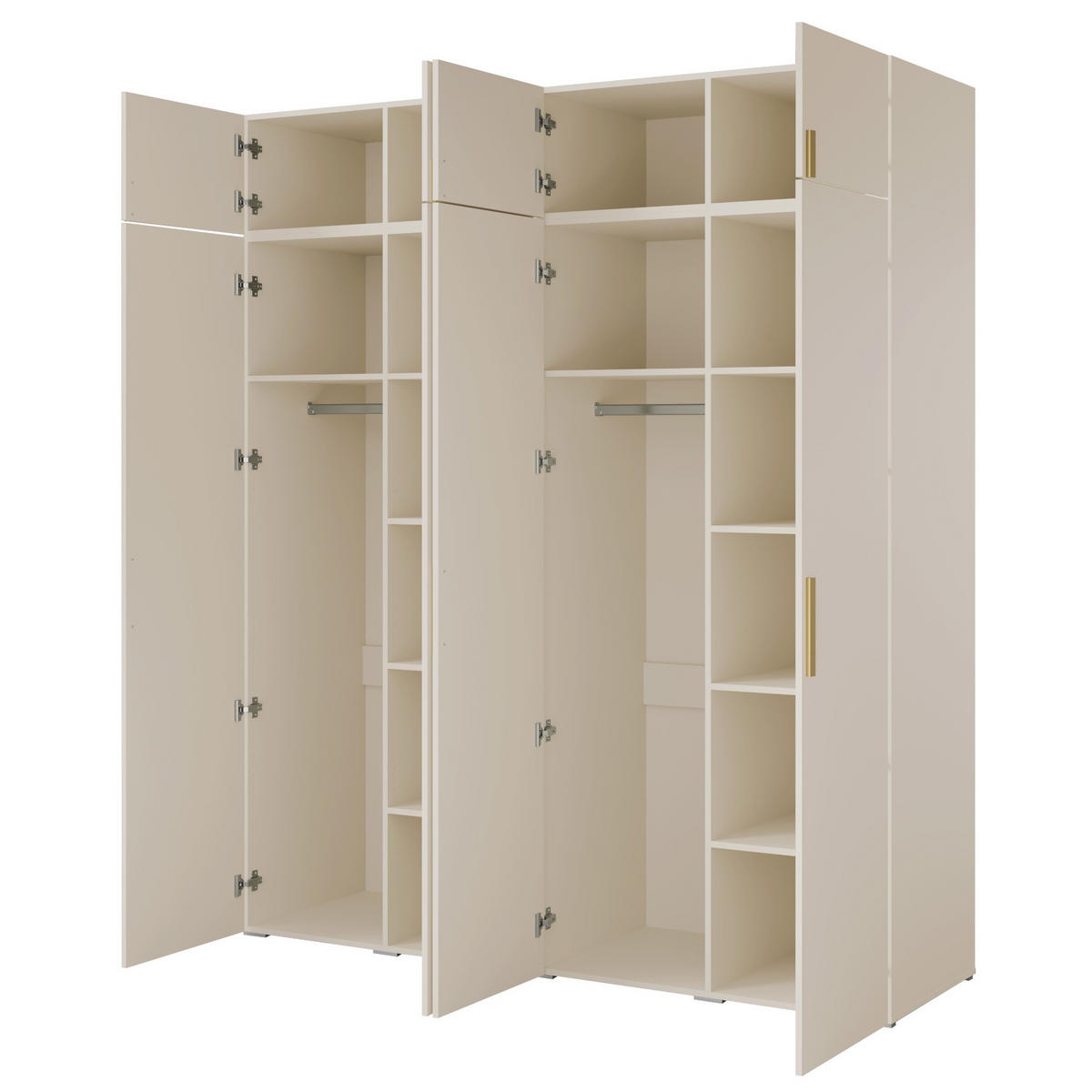 DREHTÜRENSCHRANK mit Aufsatz Napoli 4D 200 Kaschmir (schwarzer oder goldener Griff) - Kaschmir/Silberfarben, Holzwerkstoff/Kunststoff (200/35/60cm) - mzm24