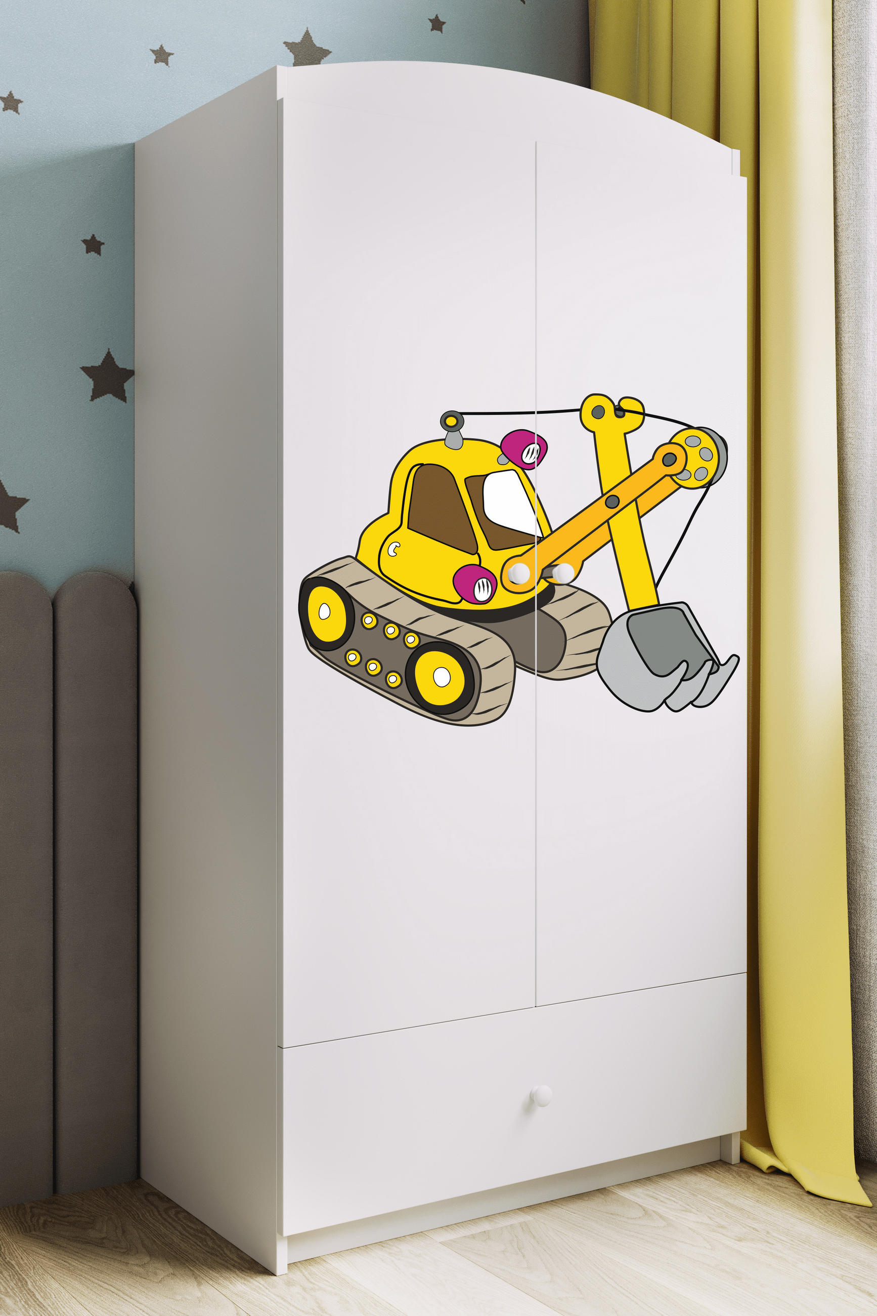 KINDERKLEIDERSCHRANK Excavator - Weiß, Holzwerkstoff (90/175/52cm) - RAUMHIRSCH FURNITURE