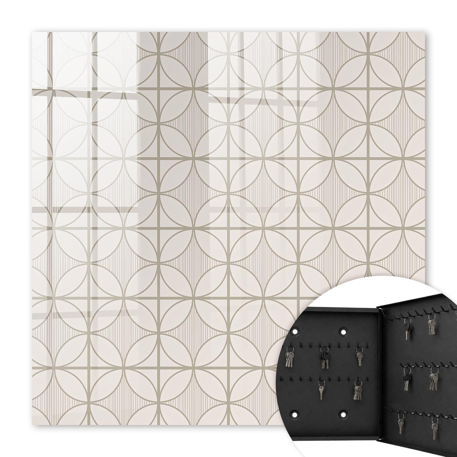 SCHLÜSSELBOX Schwarz 30x30 cm- Türöffnung nach rechts - Elegante Geometrie - Beige, Metall (30/30/5cm) - TULUP