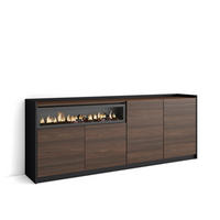 SIDEBOARD, Dunkler Eiche und Schwarz, Elektrokamin, 207/37/80cm - Dunkelbraun, Holzwerkstoff (207/80/37cm) - Skraut Home