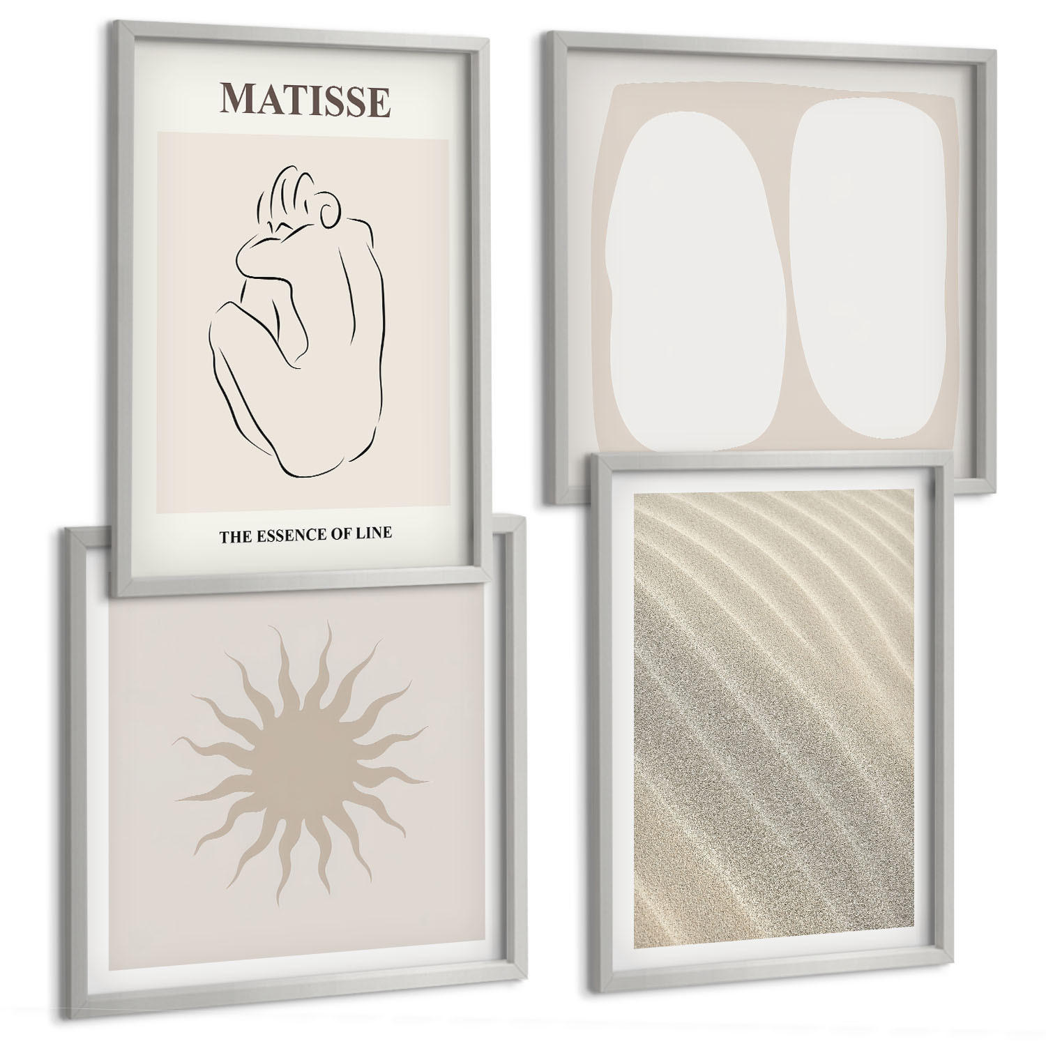 BILDER SET 4er Set - 50x50 cm & 40x60 cm Silberner Rahmen - Minimalistische Sandwellen - Silberfarben, Kunststoff (50/50cm) - TULUP
