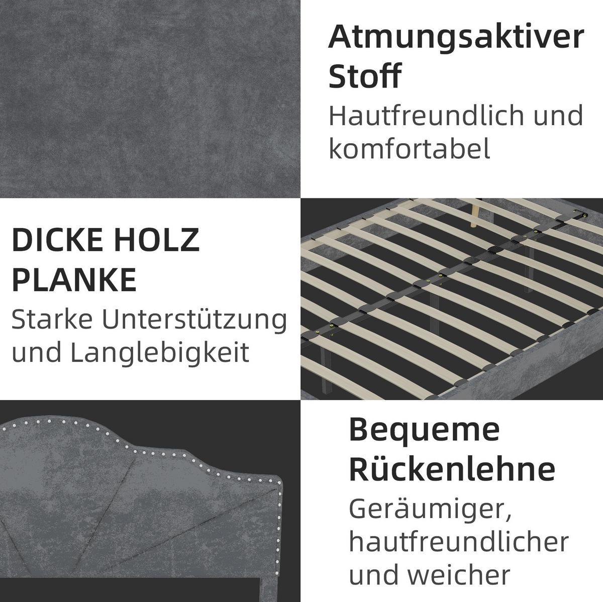 POSTEL 160/200 cm šedá z látky a kovu s geometrickým čelem a lamelovým roštem - šedá, textil (160/200cm) - OKWISH