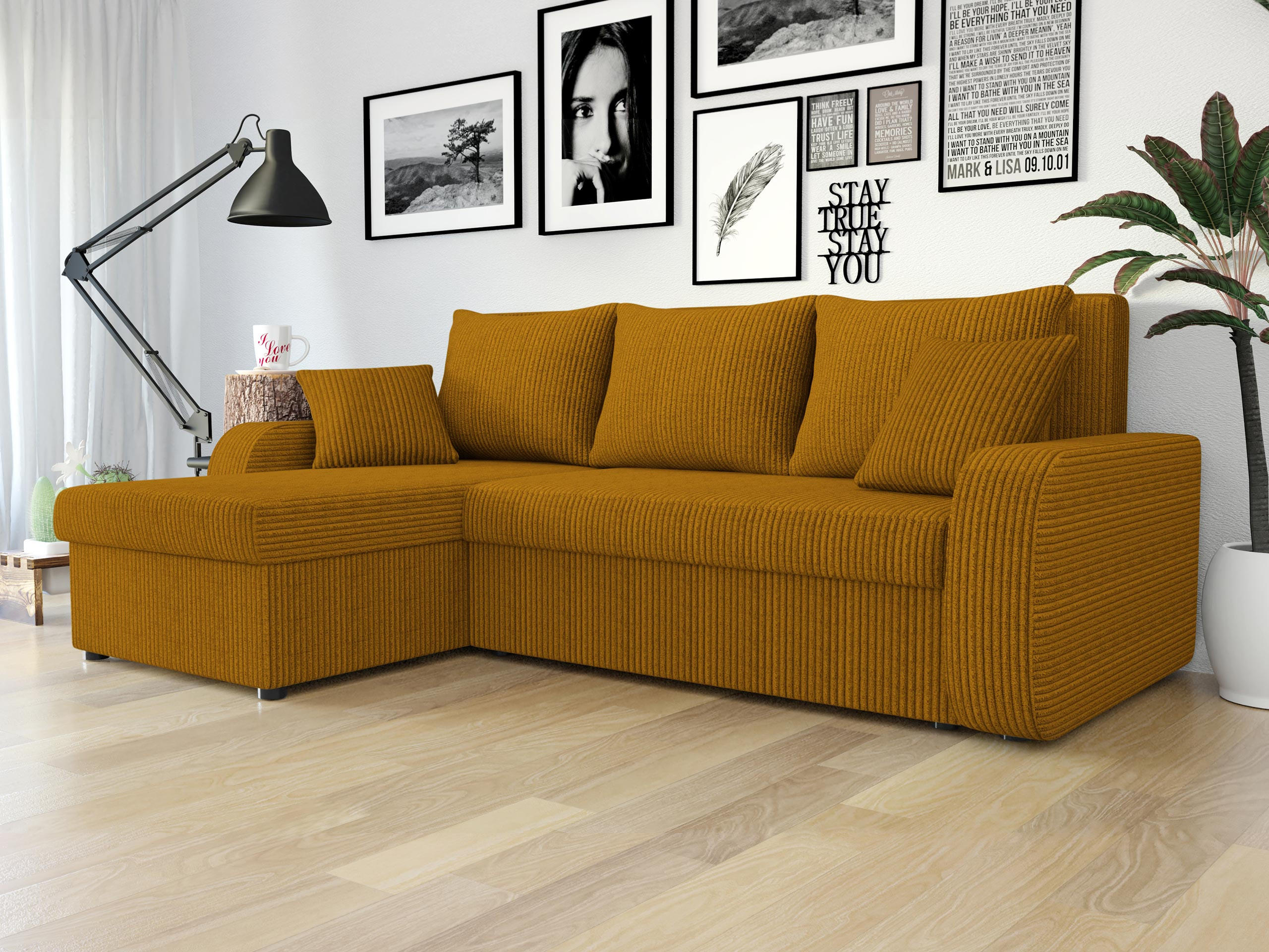 ECKSOFA Kris Cord - Schwarz/Bronzefarben, Holz/Kunststoff (238/147cm) - MIRJAN24