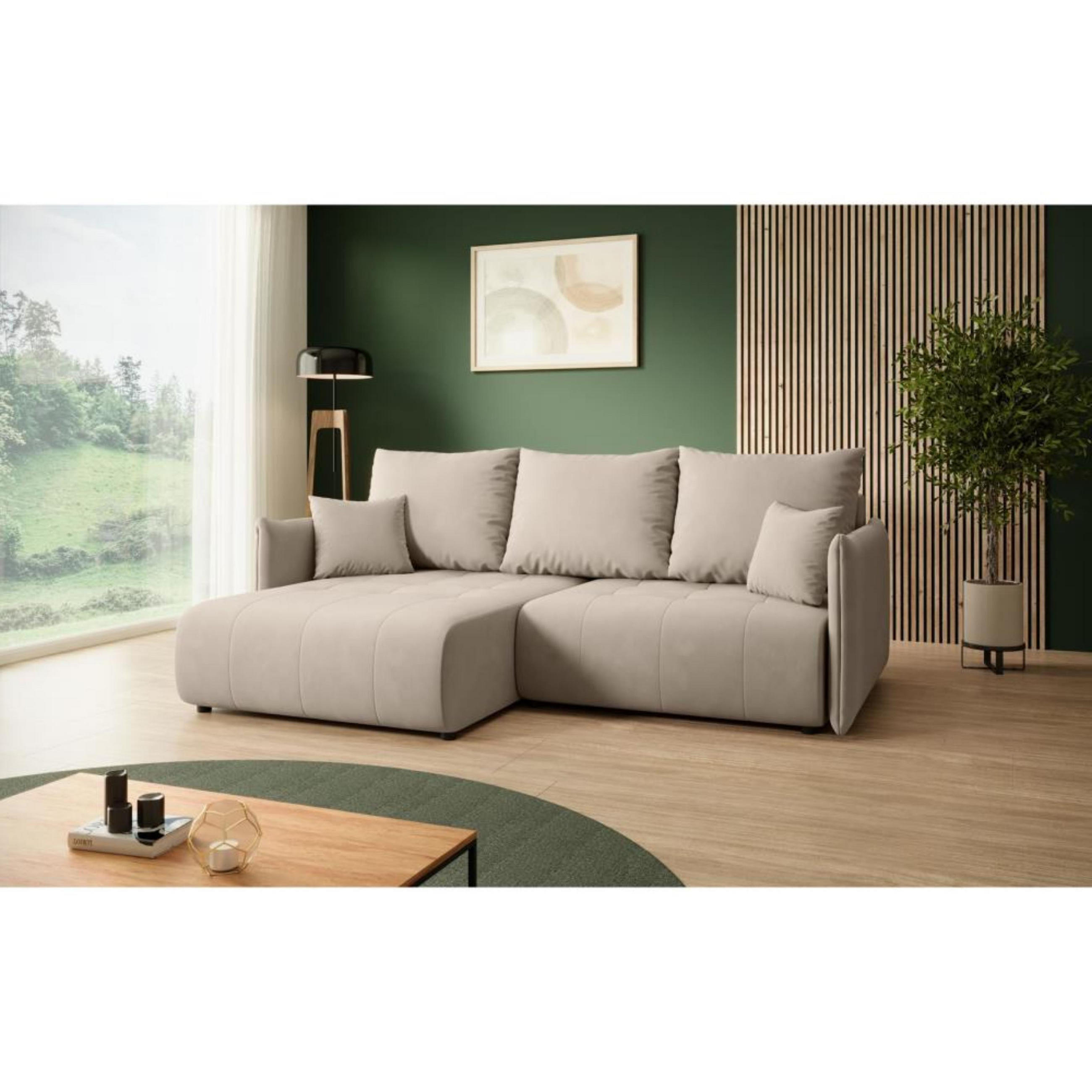ECKSCHLAFSOFA Henry Mini beige links - Beige/Schwarz, Kunststoff/Textil (221/153cm) - Beautysofa