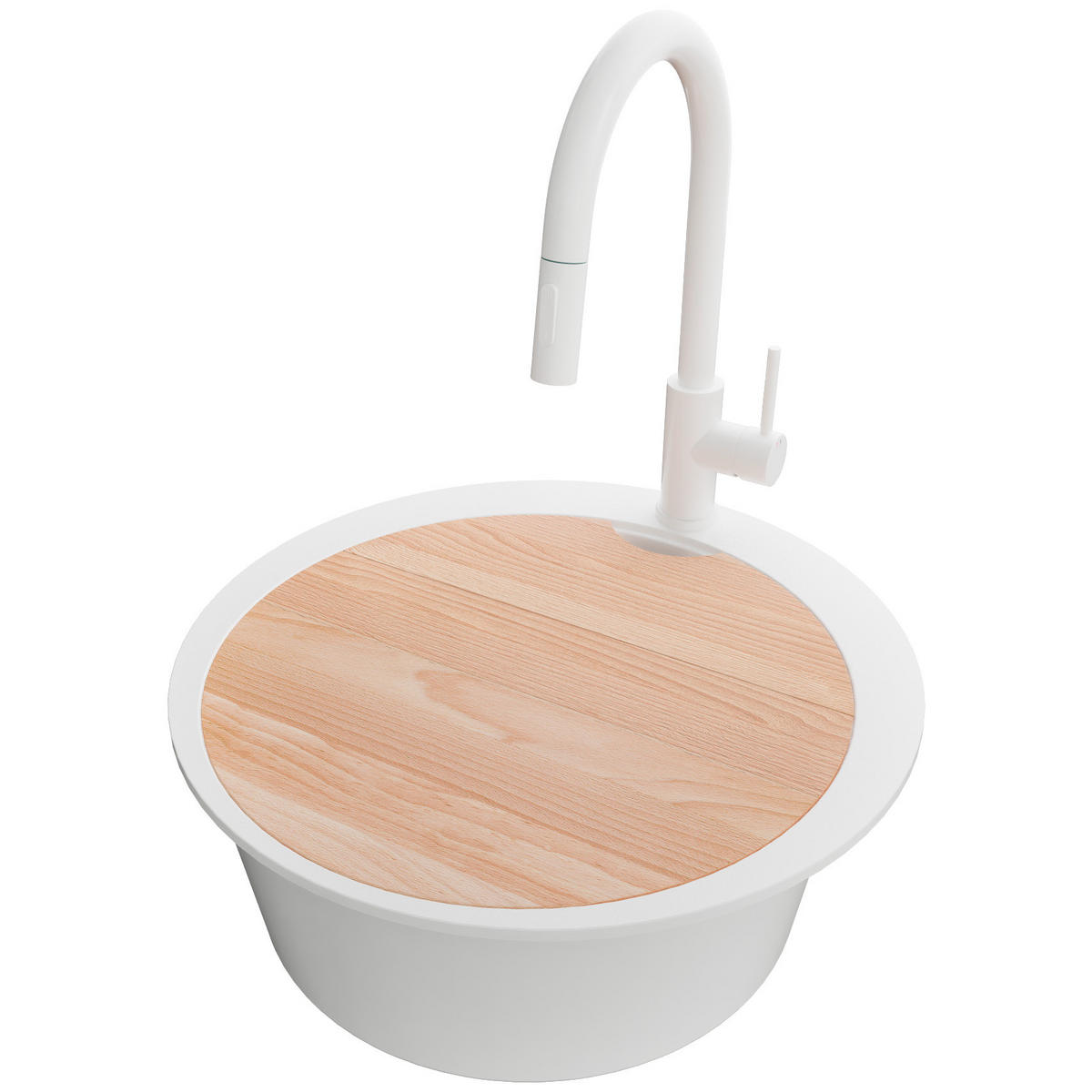 GRANITSPÜLE Pisa Max, 2-er set Alles Weiß 53/53 cm 1 Becken + Küchenarmatur 40/20 cm + Ablauf-Set + Schneidebrett ab 50er Unterschrank - Beige/Weiß, Kunststoff (53/20/53cm) - Primagran