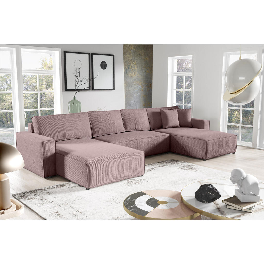 Thumbnail - Fedve Wohnlandschaft, Altrosa, Naturmaterialien, U-Form, 185x70x398 cm, Wohnzimmer, Sofas & Couches, Wohnlandschaften, W...