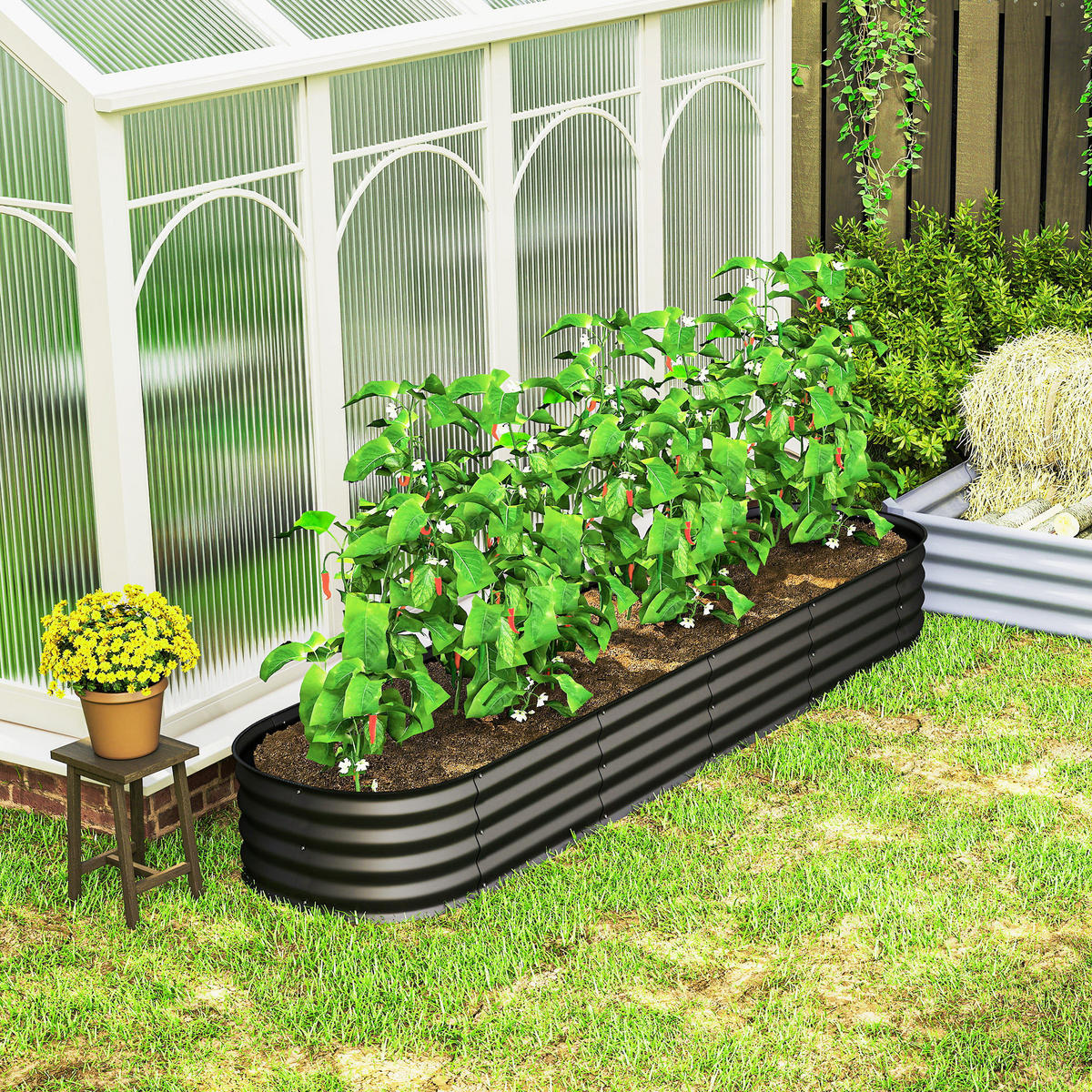 HOCHBEET DE-12246 modular 240/62/30 cm mit Gummikante Dunkelgrau - Dunkelgrau, Metall (240/30/62cm) - ComfortXL