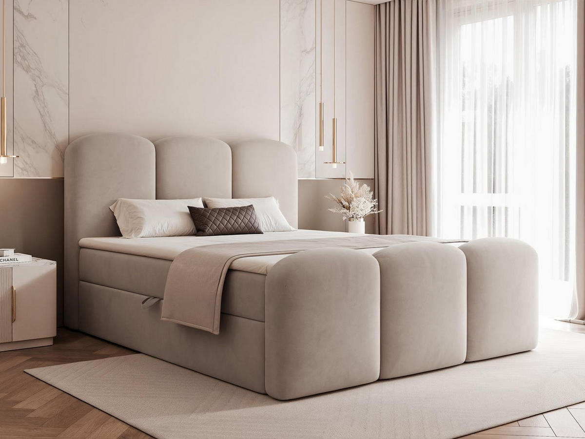BOXBETT 160x200 VELIA Beige Velvet - Beige, Holzwerkstoff/Textil (160/200cm) - Compleo24