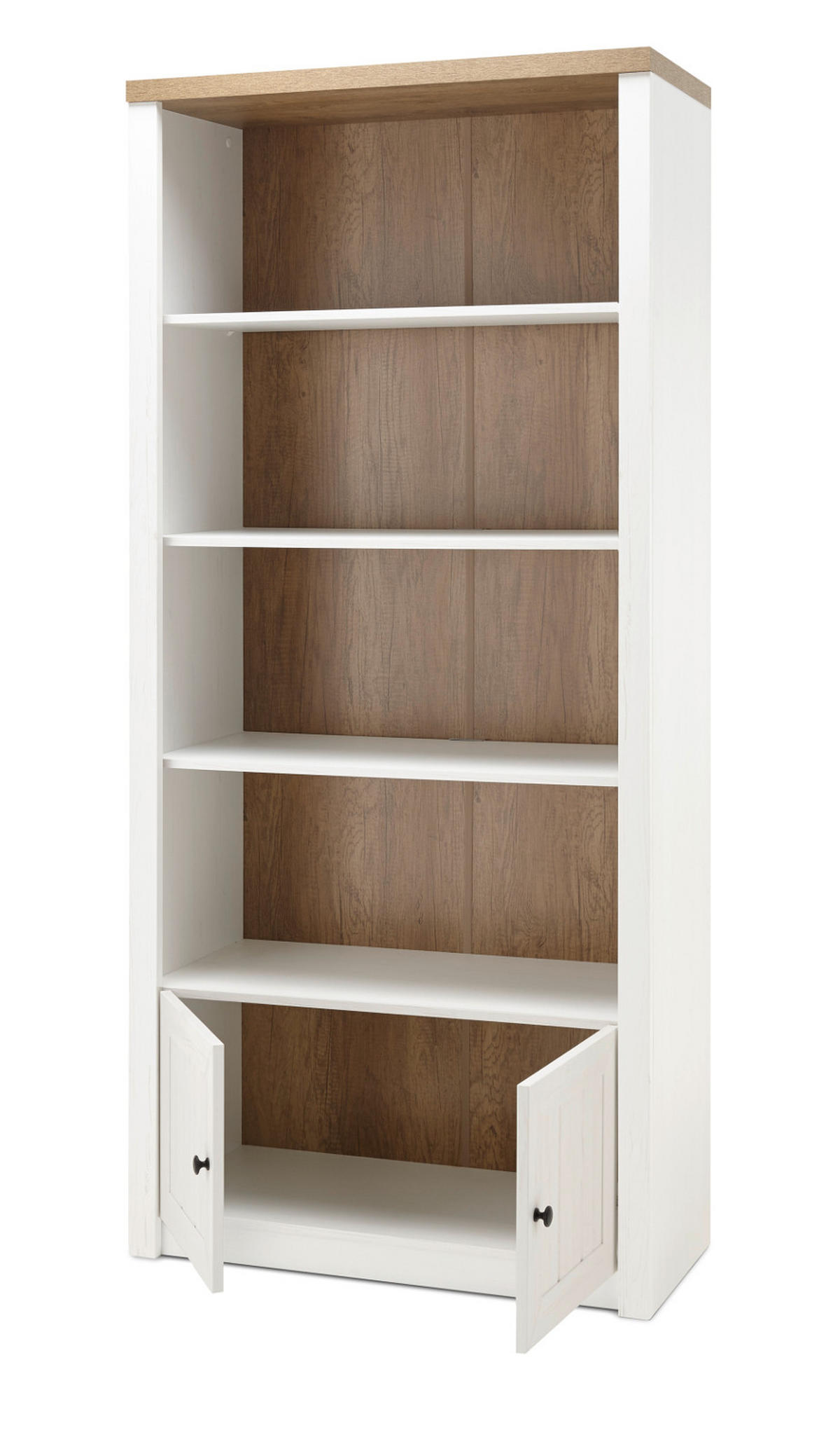 REGAL weiß Pinie, Eiche hell Landhaus, Standregal 90 x 198 cm - Eichefarben/Schwarz, Holzwerkstoff/Metall (90/198/43cm) - Furn.Design