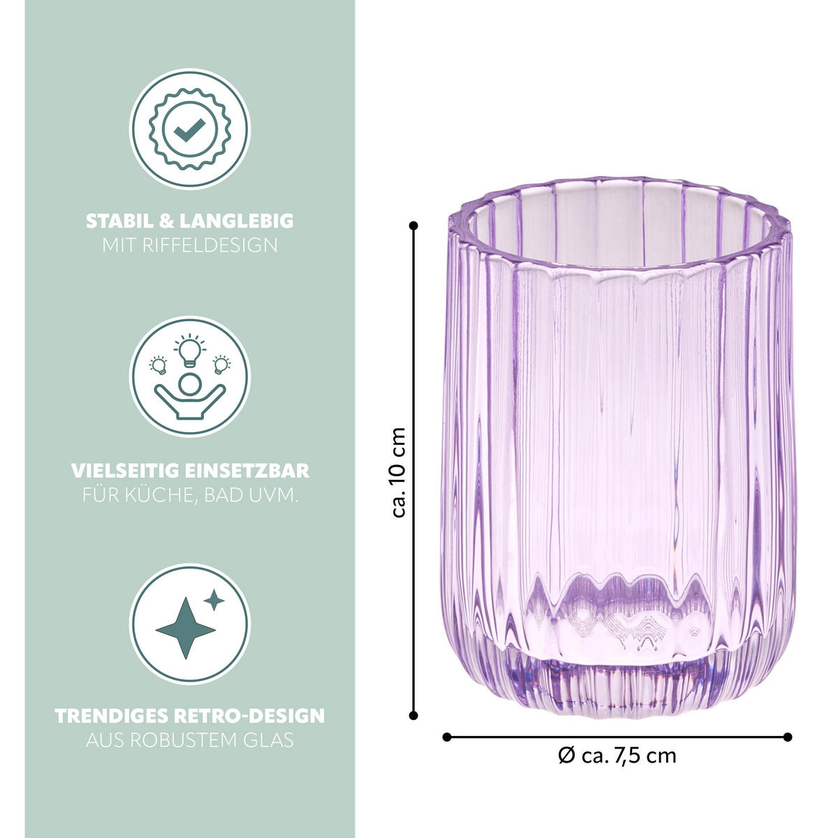 ZAHNPUTZBECHER, Glas, lavendel - Lila, Glas (7.5/10/7.5cm) - bremermann