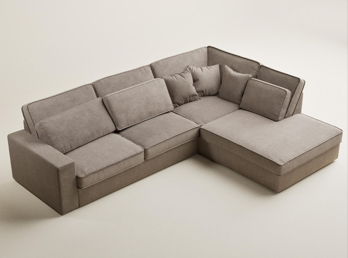 ECKSOFA Kirou Grau braun Chenille-Stoff - Rechts Seite - Graubraun/Schwarz, Holz/Holzwerkstoff (311/225cm) - Maison de Reve