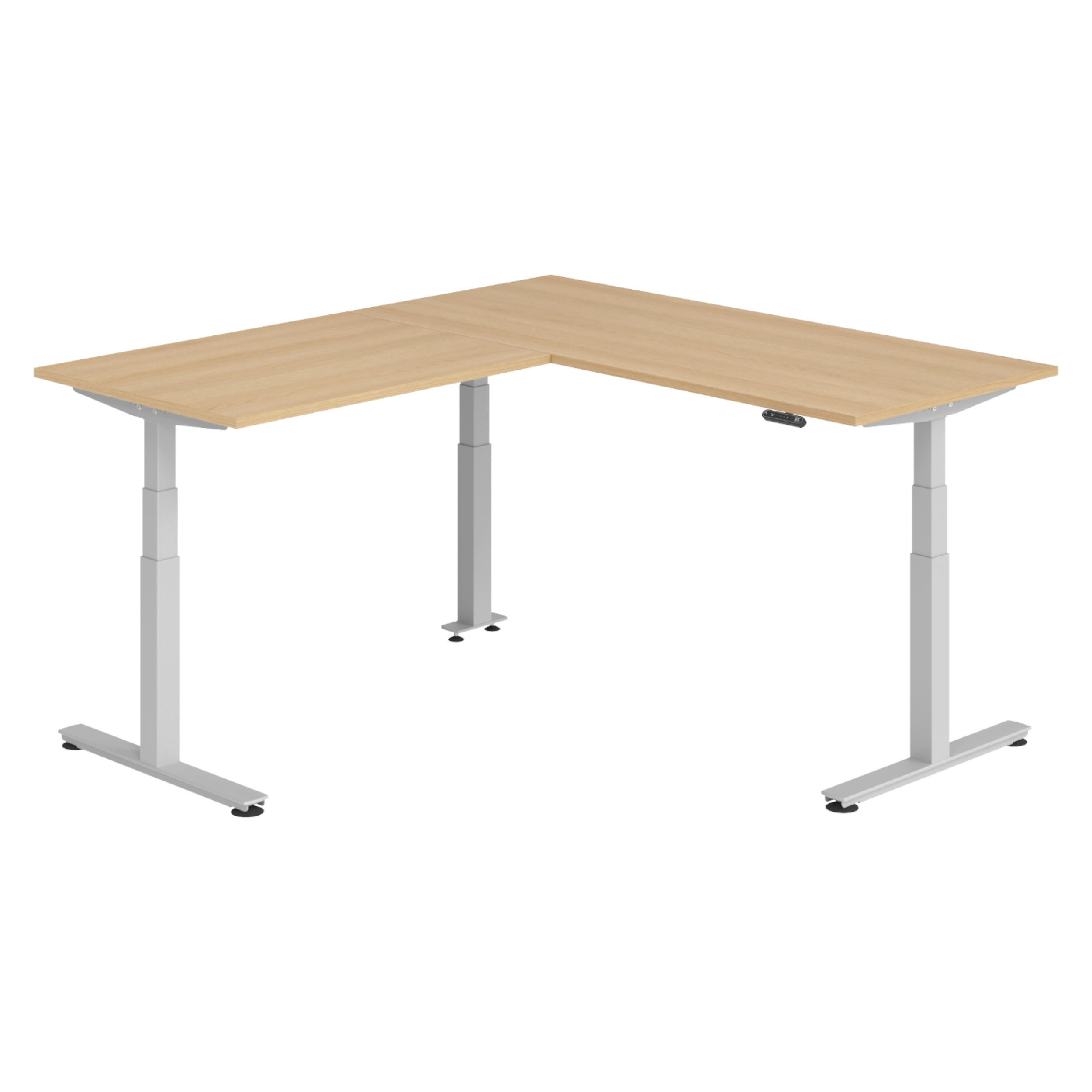 ECKSCHREIBTISCH elektrisch höhenverstellbar L-Form 200/180/74 cm in Eichefarben/Silberfarben - Eichefarben/Silberfarben, Holzwerkstoff (200/180/74cm) - bümö