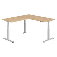 ECKSCHREIBTISCH elektrisch höhenverstellbar L-Form 200/180/74 cm in Eichefarben/Silberfarben - Eichefarben/Silberfarben, Holzwerkstoff (200/180/74cm) - bümö
