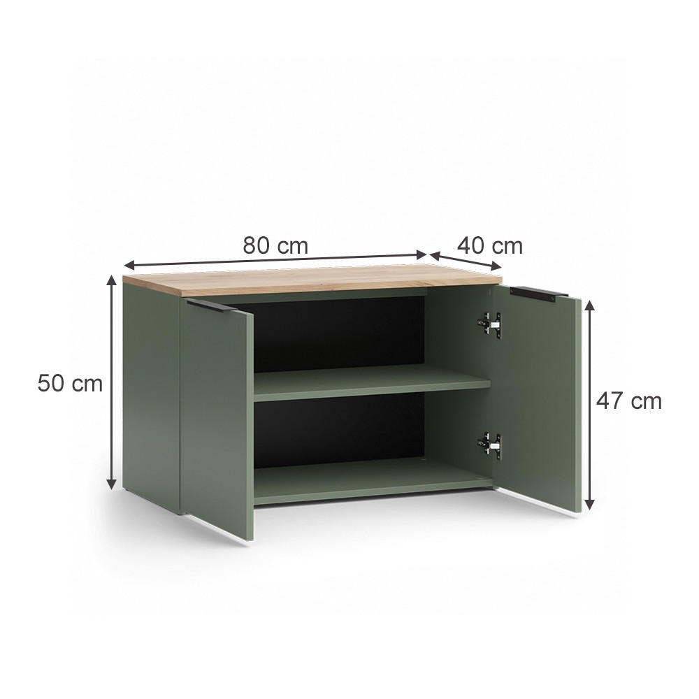 KOMMODE Wido Grün 80 x 50 cm mit 2 Türen - Grün/Sonoma Eiche, Holzwerkstoff (80/50/40cm) - Vicco