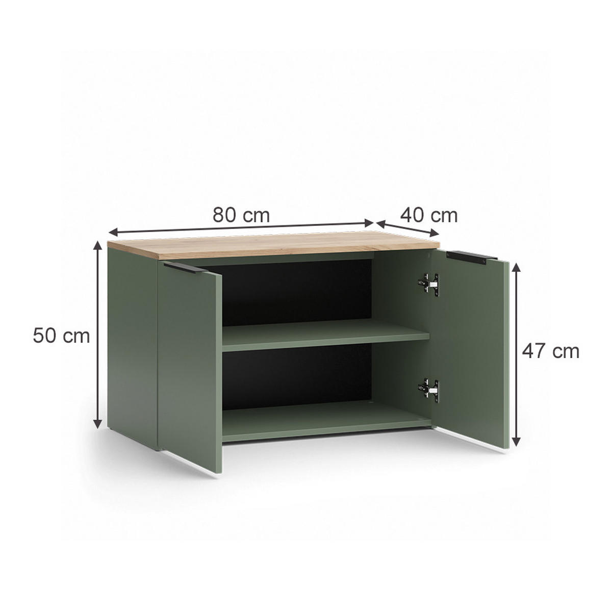 KOMMODE Wido Grün 80 x 50 cm mit 2 Türen - Grün/Sonoma Eiche, Holzwerkstoff (80/50/40cm) - Vicco