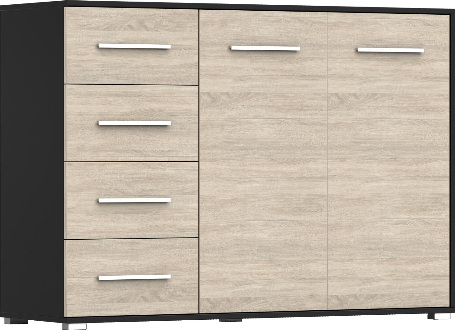 KOMMODE Frida 01 2D4S Schwarz/Sonoma 135 cm - Alufarben/Schwarz, Holzwerkstoff/Kunststoff (135/95/45cm)
