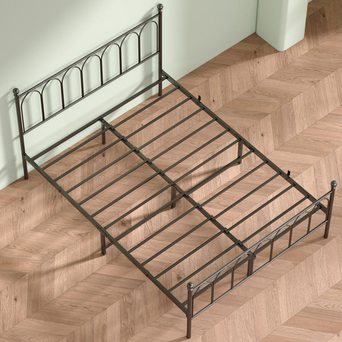 METALLBETT 140/200 mit Stauraum unter dem Bett, mit Lattenrost, Schwarz - Schwarz, Metall (140/200cm) - STILVORA
