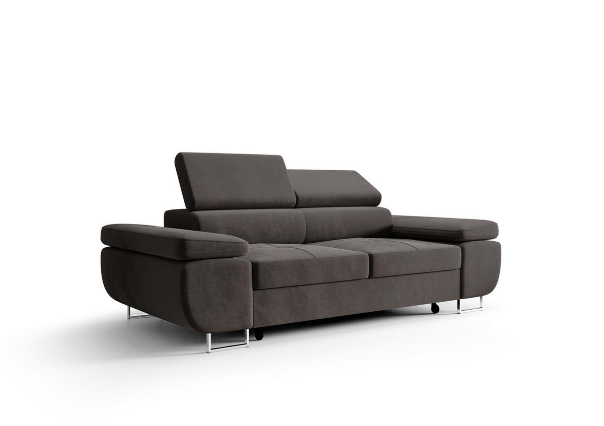 SCHLAFSOFA PRAGA 2, Sofa mit Schlaffunktion, Farbe: Dunkelgrau, Velourstoff - Dunkelgrau, Textil (208/90/100cm) - O-Sofa